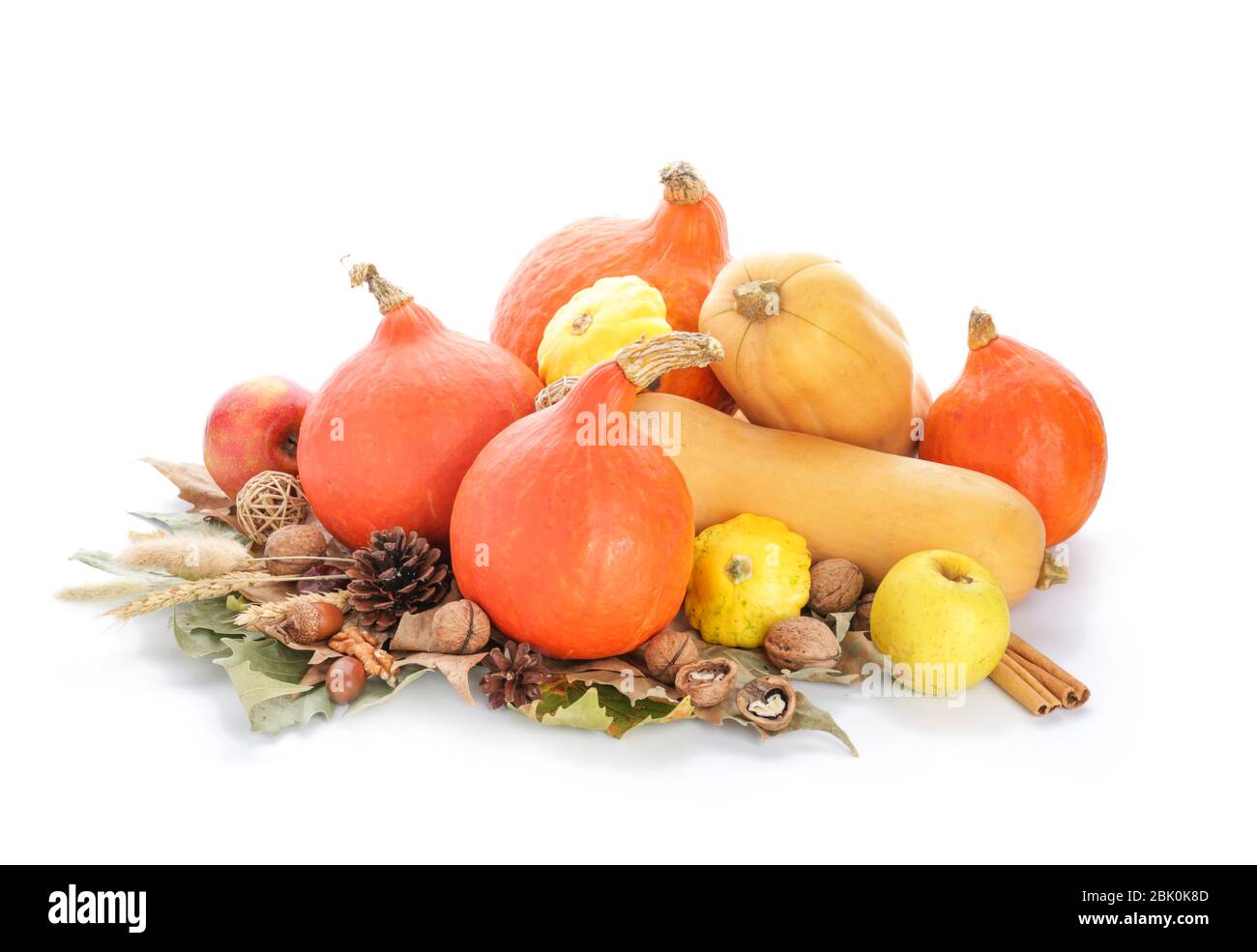 Autumn composition with fresh pumpkins on white background Stock Photo ...