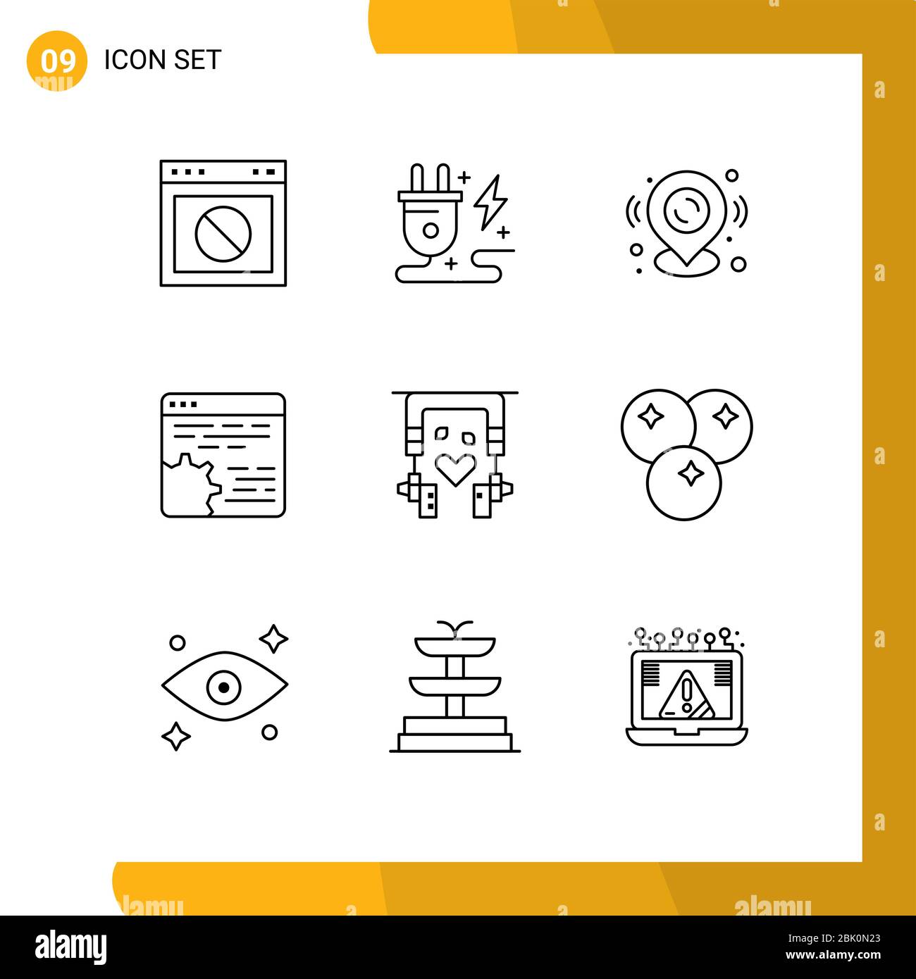 Pack of 9 creative Outlines of app, cog, nature, code, map pin Editable ...
