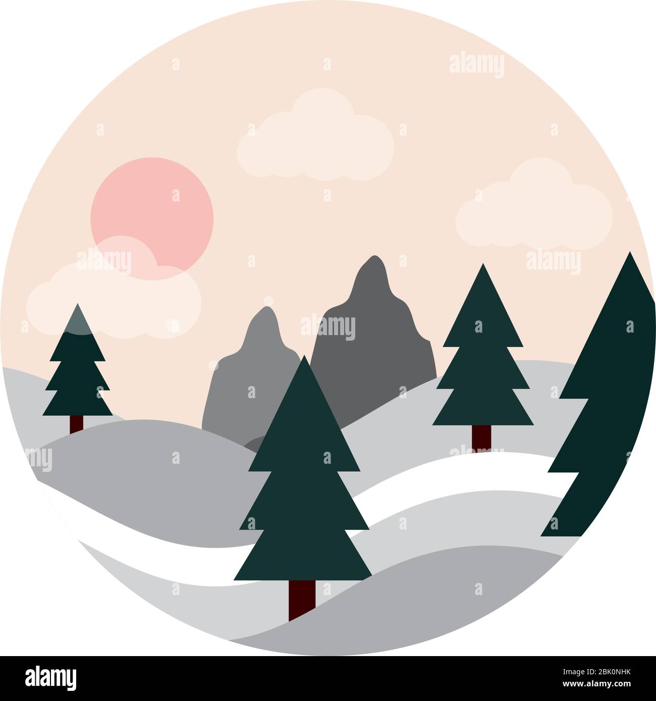 landscape nature hills pine trees forest sun vector illustration flat ...