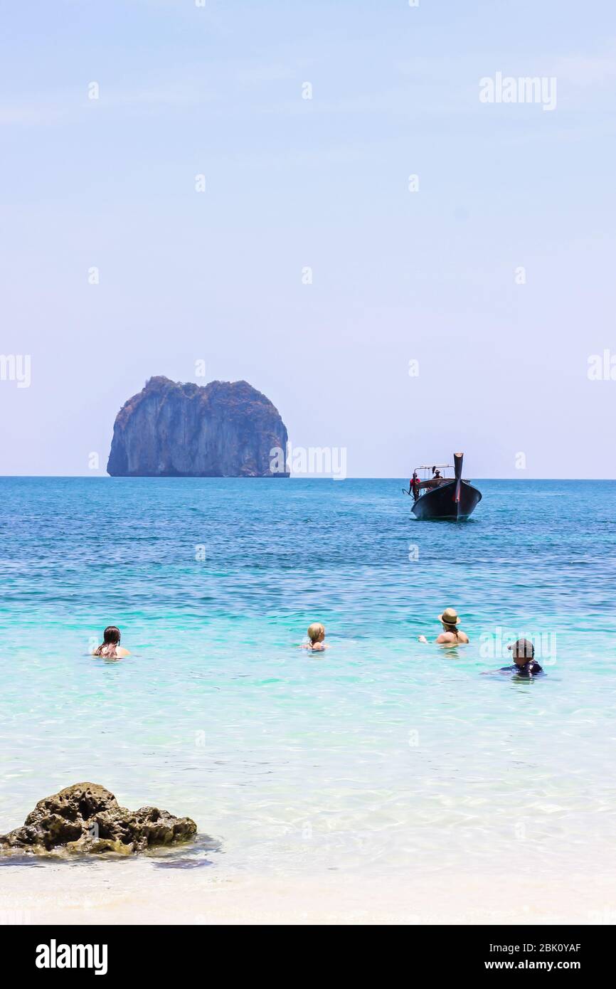 The tourist swimming and dive for relaxing at Koh Hong Islands located in the National Park in Andaman sea. Krabi Province Thailand. Stock Photo