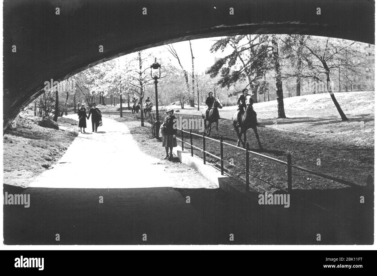 Horseback riding in Central Park, New York City, May, 1940. Stock Photo