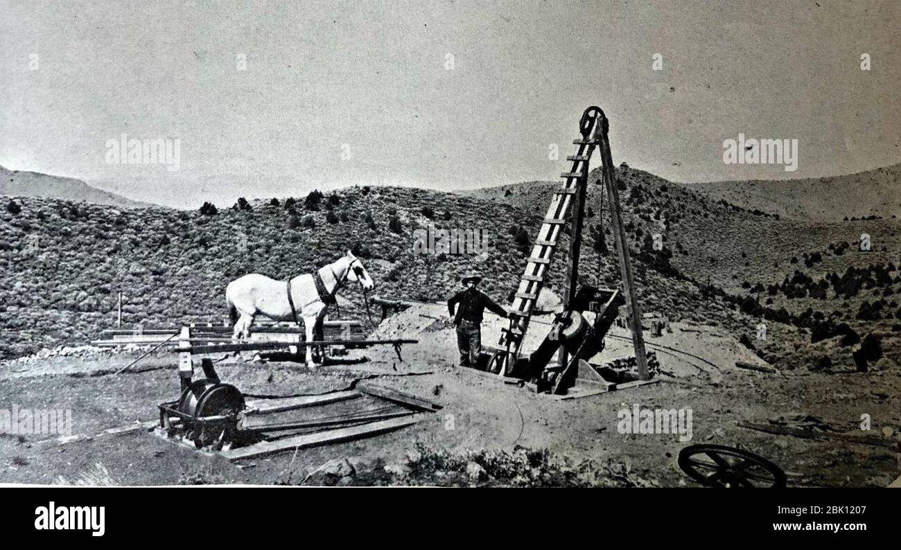 Horse-powered whim Como Nevada. Stock Photo