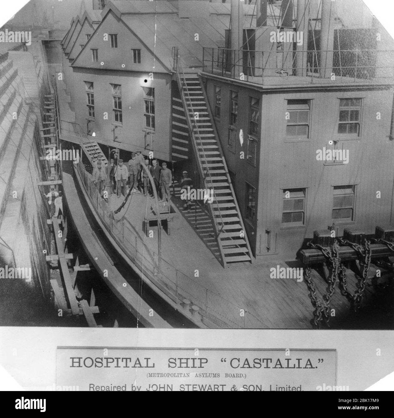 Hospital ship CASTALIA, in dock at John Stewart & Son, Blackwall Yard on the Thames, c. 1898