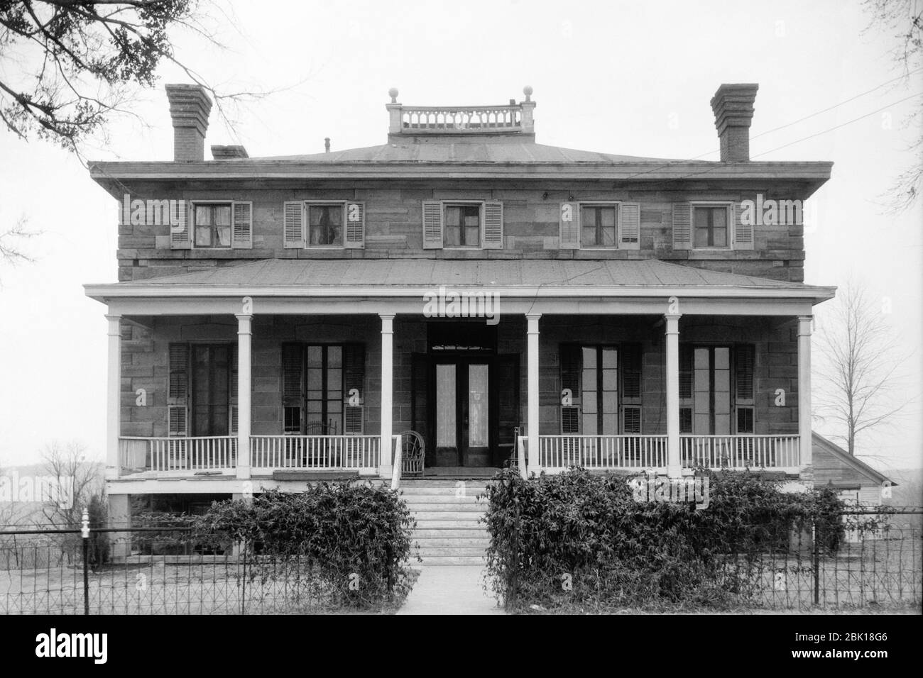 Commanding Officer's Quarters, built in 1868–1870, at historic Fort Gibson in Fort Gibson, Oklahoma. The residence of the commanding officer and his family was a center of formal functions of celebration, greeting and lodging for significant visiting dignitaries. Stock Photo