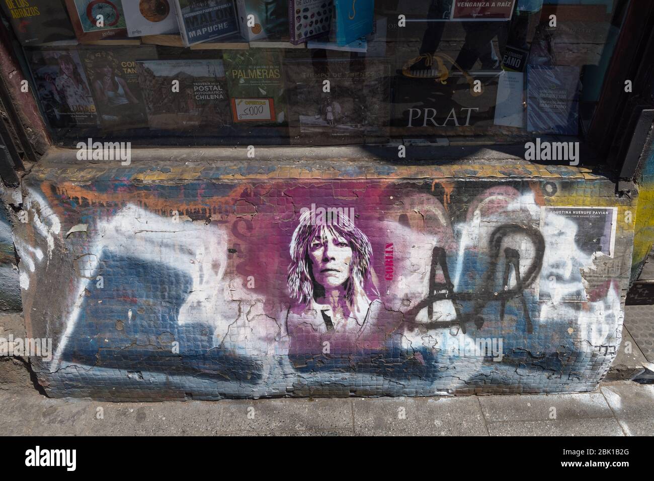 Graffiti, street art in the historic old town of Valparaiso. Chile Stock Photo