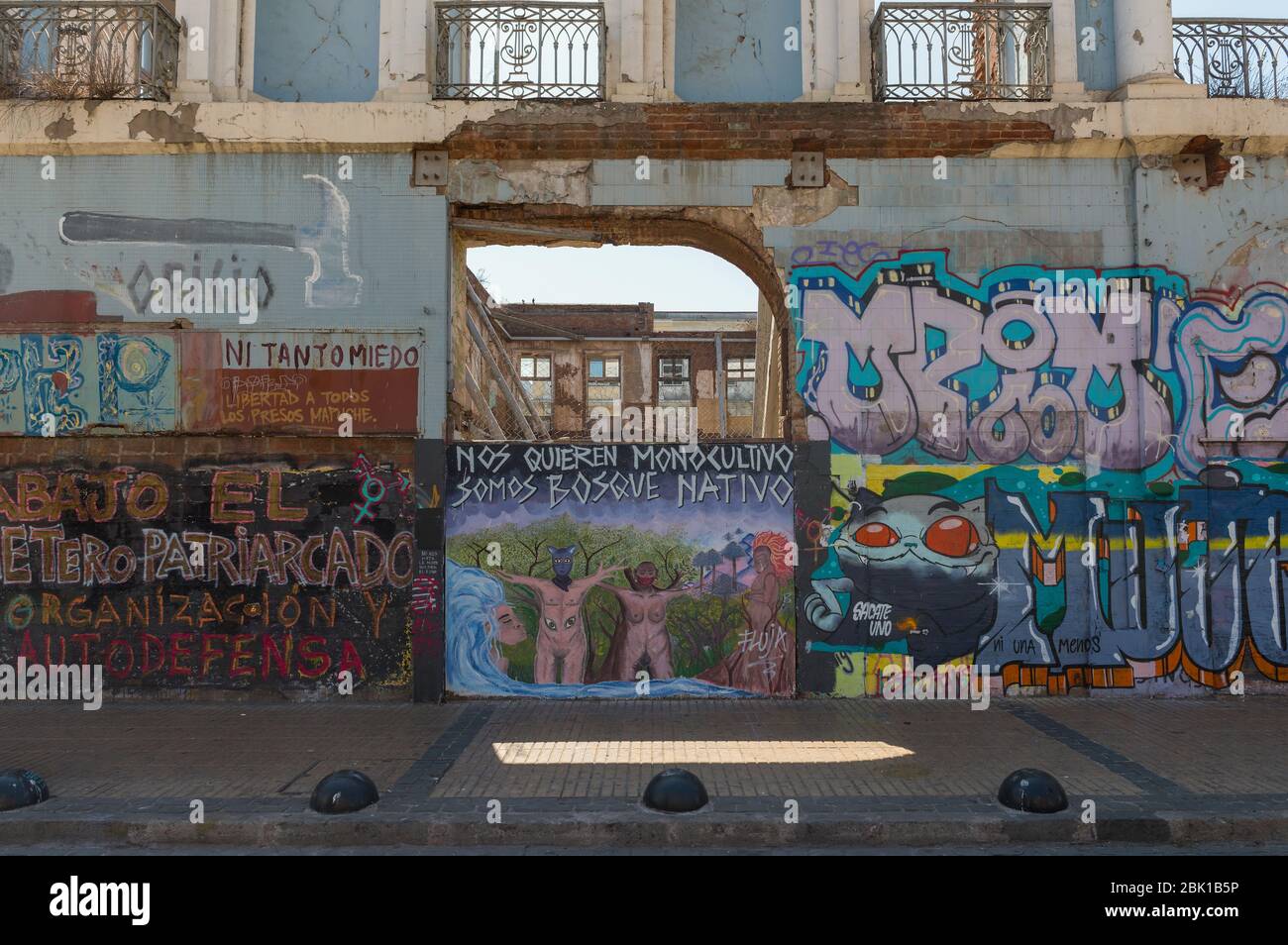 Graffiti, street art in the historic old town of Valparaiso. Chile Stock Photo