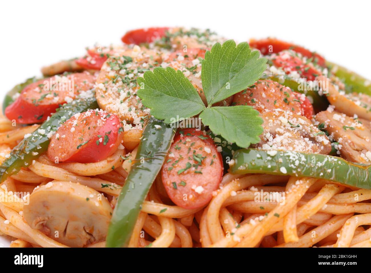 Japanese Naporitan spaghetti with tomato sauce in a dish on table Stock Photo