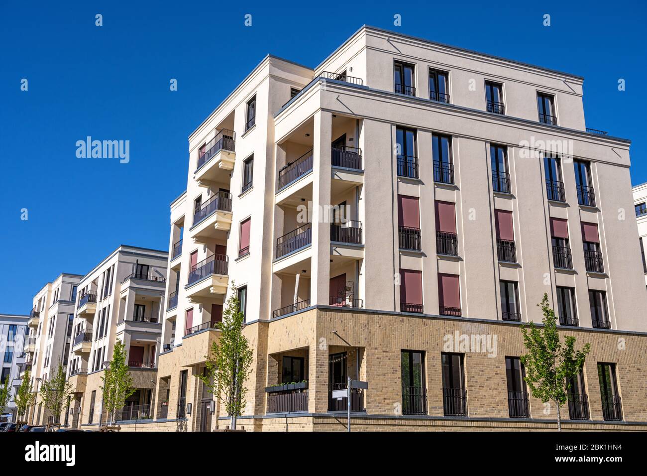 Modern beige apartment houses seen in Berlin, Germany Stock Photo