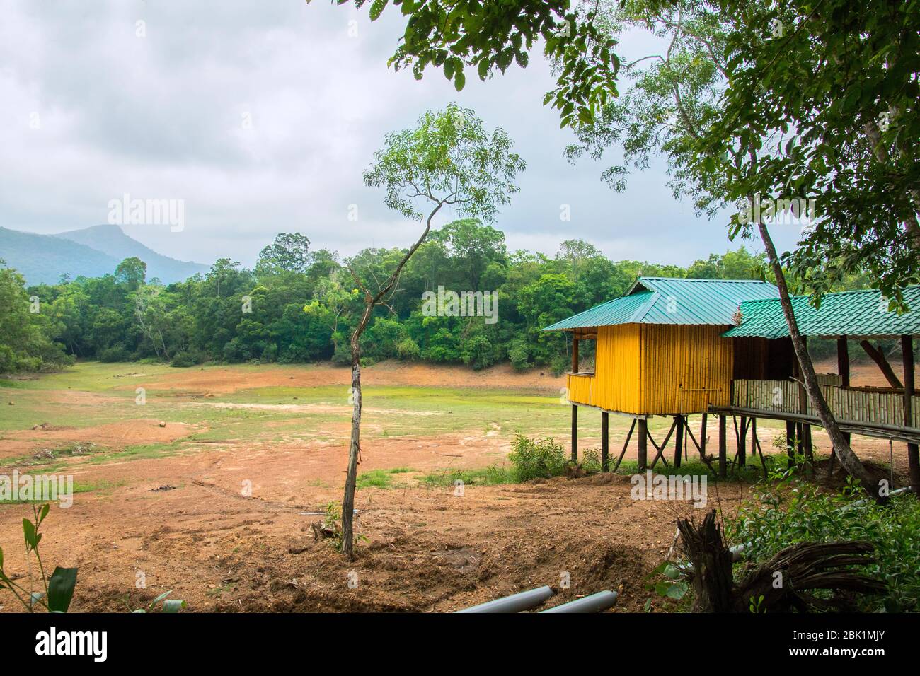 tourists walking into the entrance of kottoor kappukadu elephant rehabilitation centre,kottoor,thiruvananthapuram,kerala,INDIA,PRADEEP SUBRAMANIAN Stock Photo