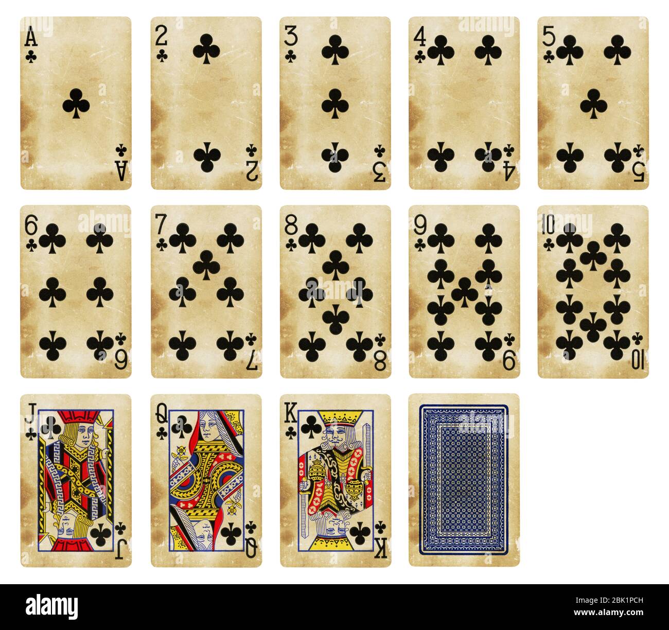 Playing cards of Clubs suit, isolated on white background - High quality. Stock Photo