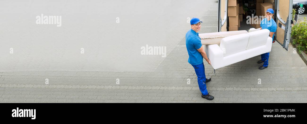 Delivery Truck Movers Moving Furniture Loading Van Stock Photo Alamy
