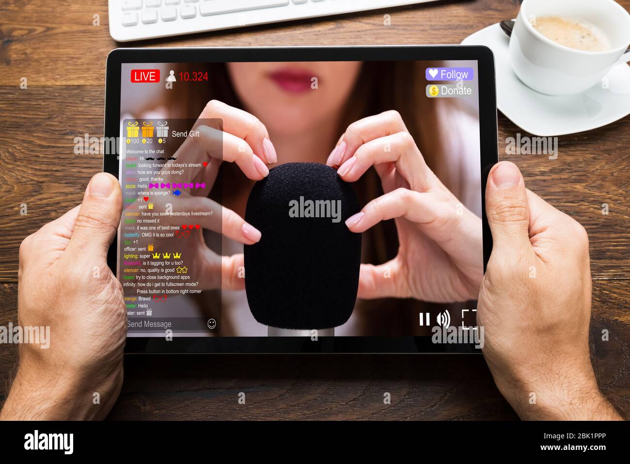 Streaming Live ASMR Video On Tablet Computer Stock Photo