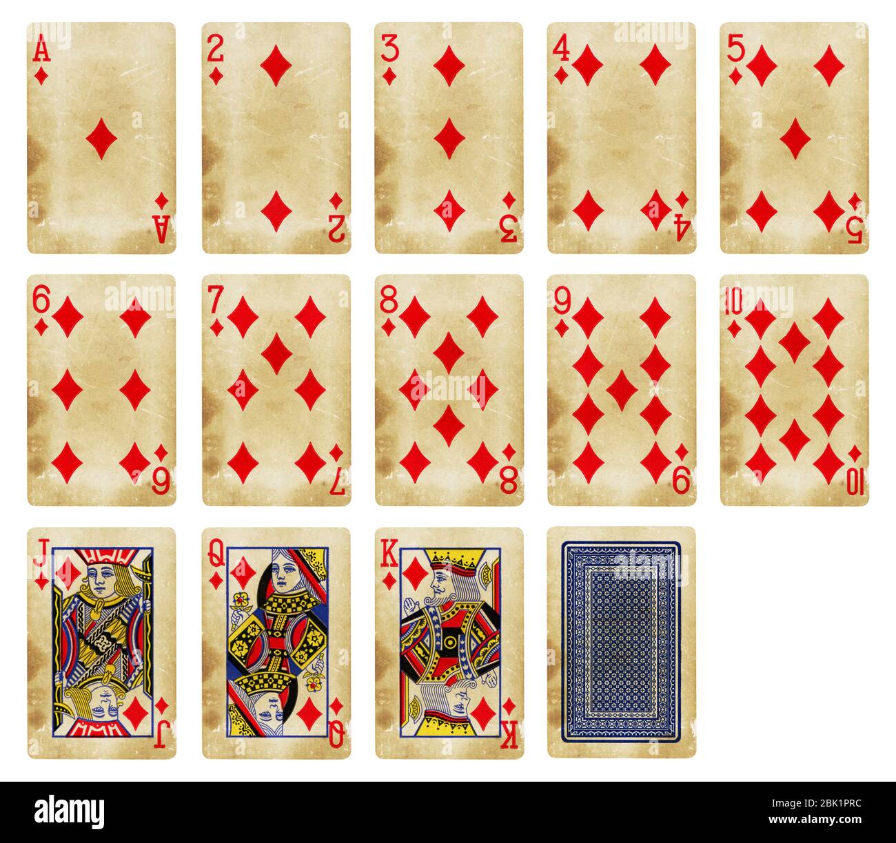 Playing cards of Diamond suit, isolated on white background - High quality. Stock Photo