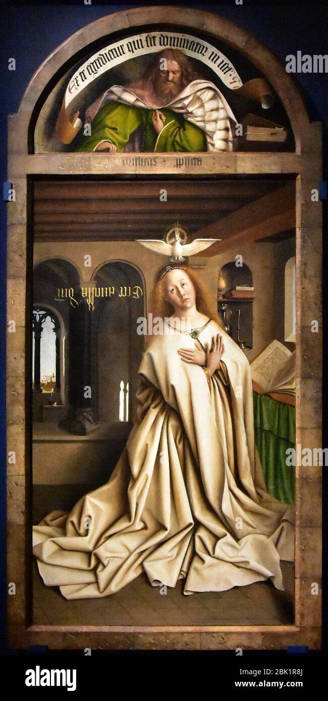 Hubert (‥A01426) & Jan van Eyck (±1390-1441) Buitenluik van de Aanbidding van het Lam Gods met Annunciatie en profeet Micha 3-02-2020. Stock Photo