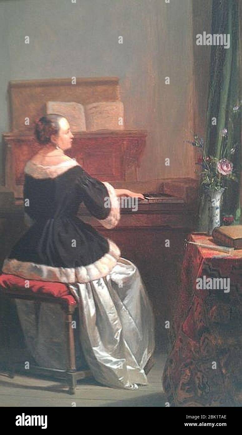 Hubertus van Hove - Femme au clavecin dans un intérieur. Stock Photo