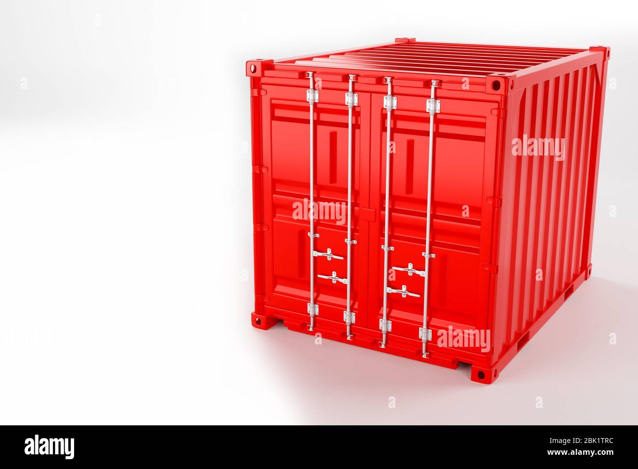 A high quality image of a red 10ft shipping container on a white background. Ten foot sea shipping container 3d render Stock Photo
