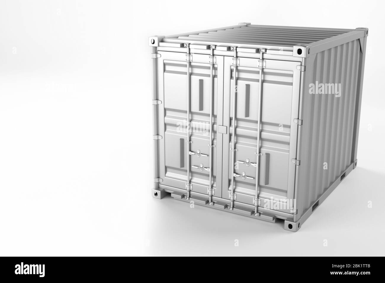 A high quality image of a white 10ft shipping container on a white background. Ten foot sea shipping container 3d render Stock Photo