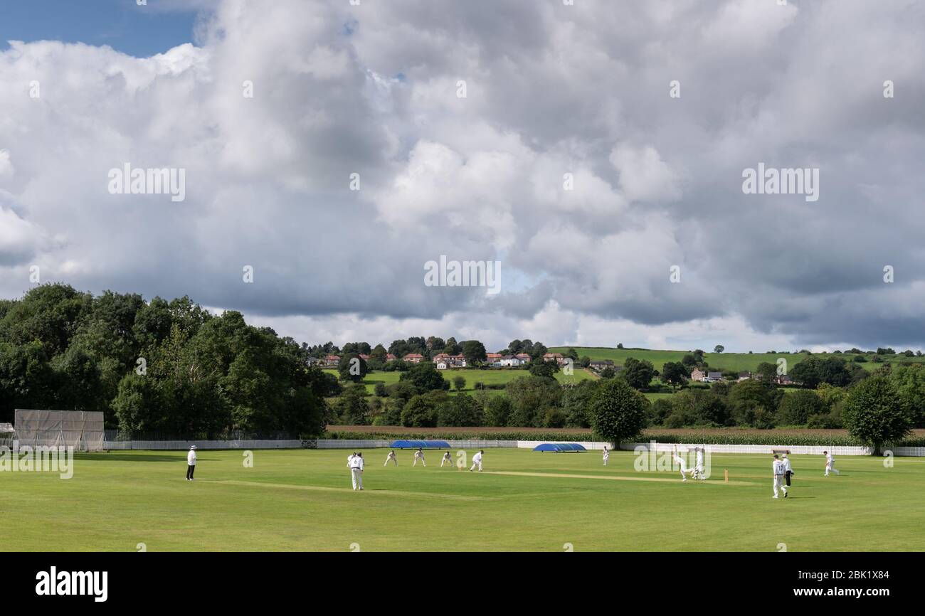 General scene of 2nd XI match between Derbyshire and Yorkshire at Belper Meadows Cricket Club 13 August 2019 Stock Photo