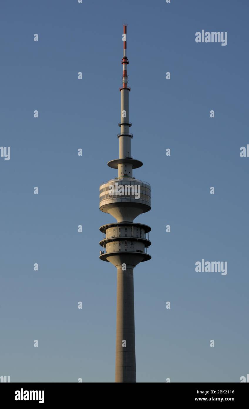Top of the olympic tower at olympic park in Munich, Germany Stock Photo