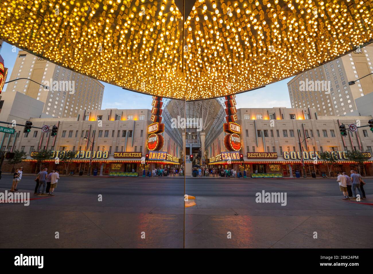 Neon lights on the Fremont Street Experience at dusk, Downtown, Las