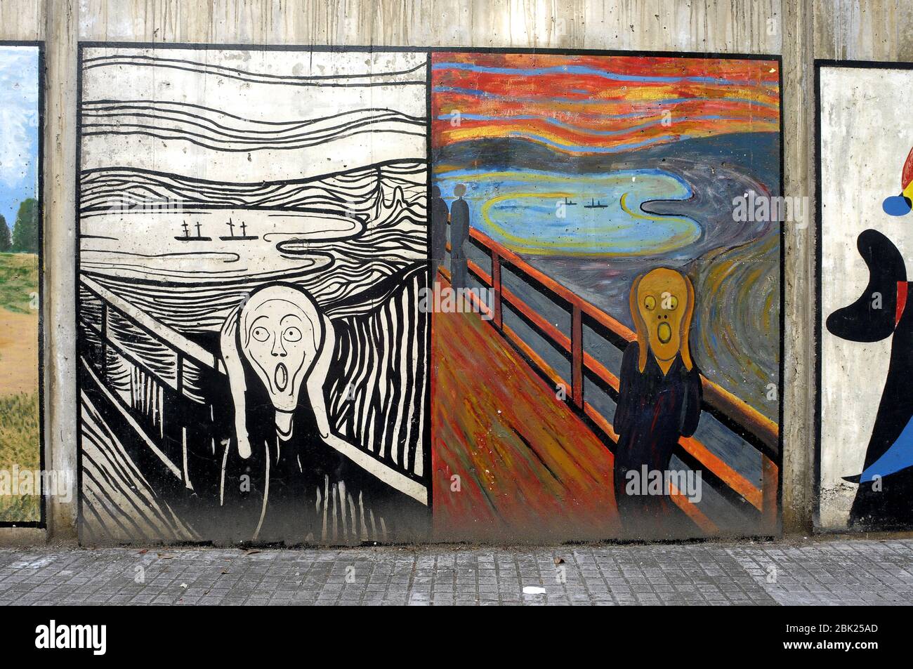 The Scream Eduard Munch painting on a street wall,  street art , famous painting Stock Photo