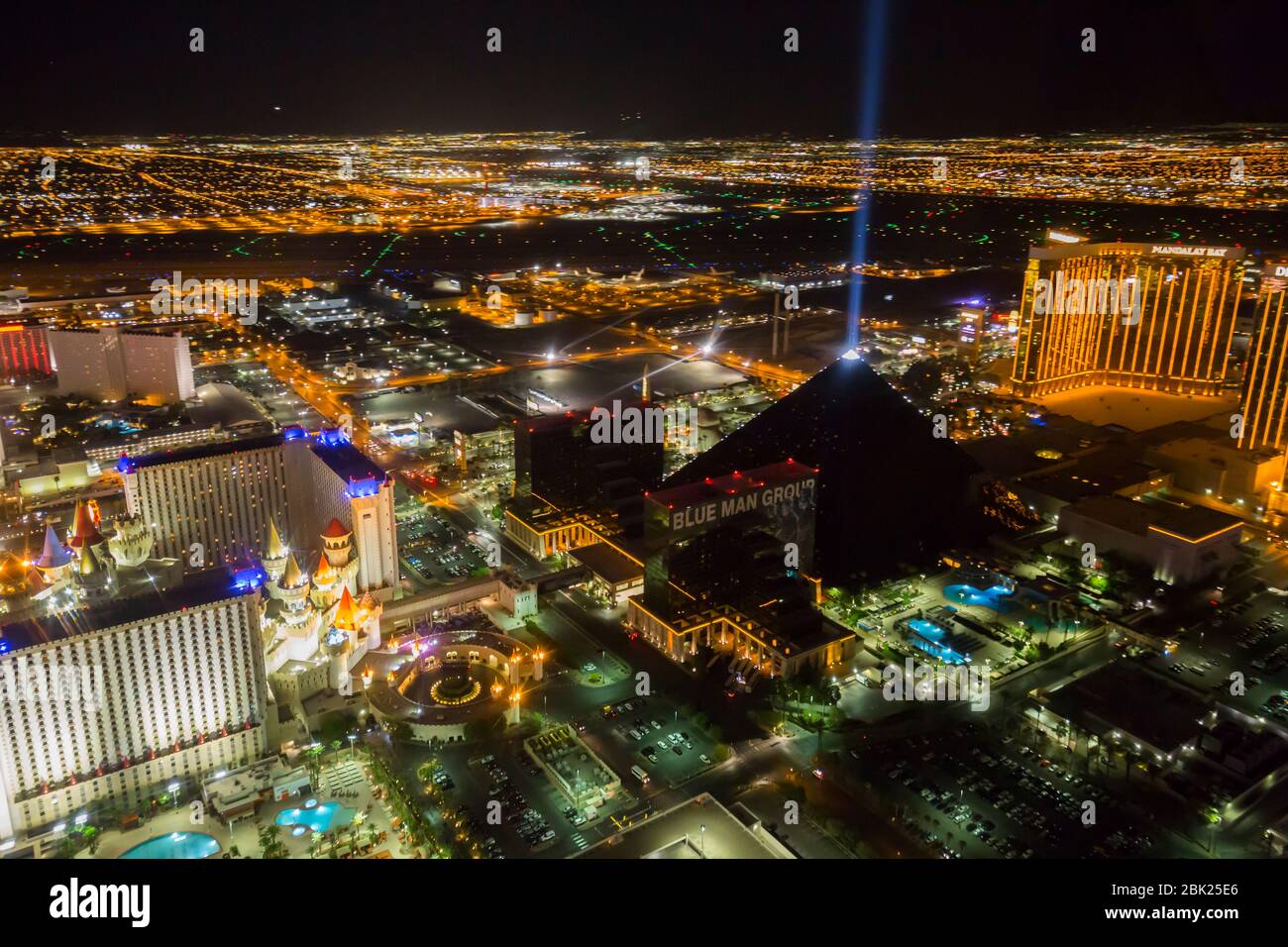 View Las Vegas and the suburbs from helicopter at night, Las Vegas ...