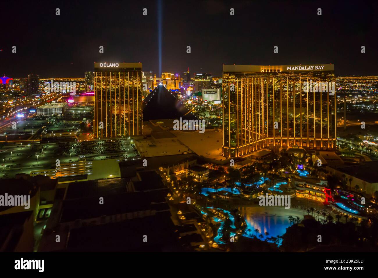 View Las Vegas and the suburbs from helicopter at night, Las Vegas, Nevada, USA, North America Stock Photo