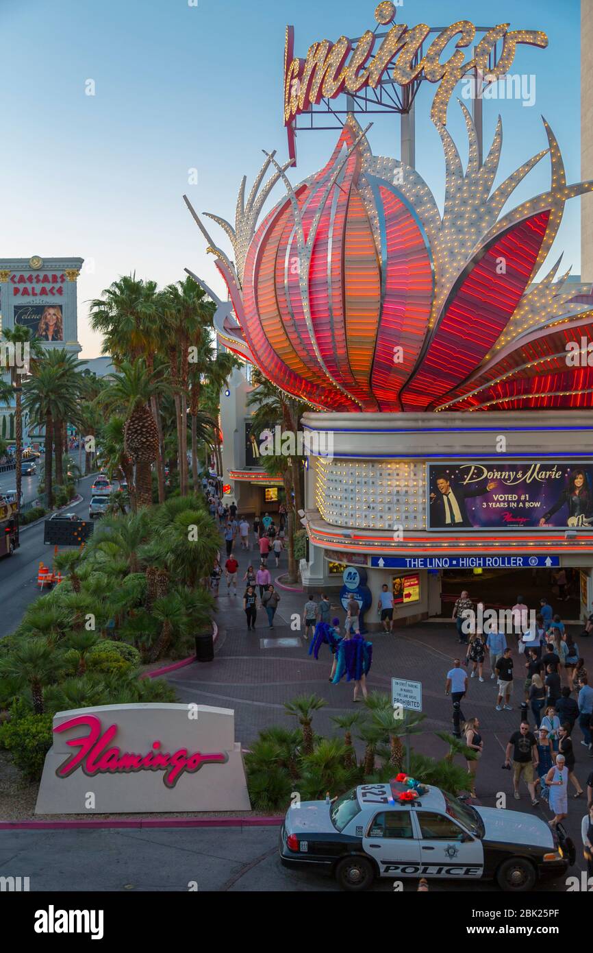 View of Flamingo Hotel and Casino on 'The Strip' Las Vegas Boulevard, Las Vegas, Nevada, USA, North America Stock Photo