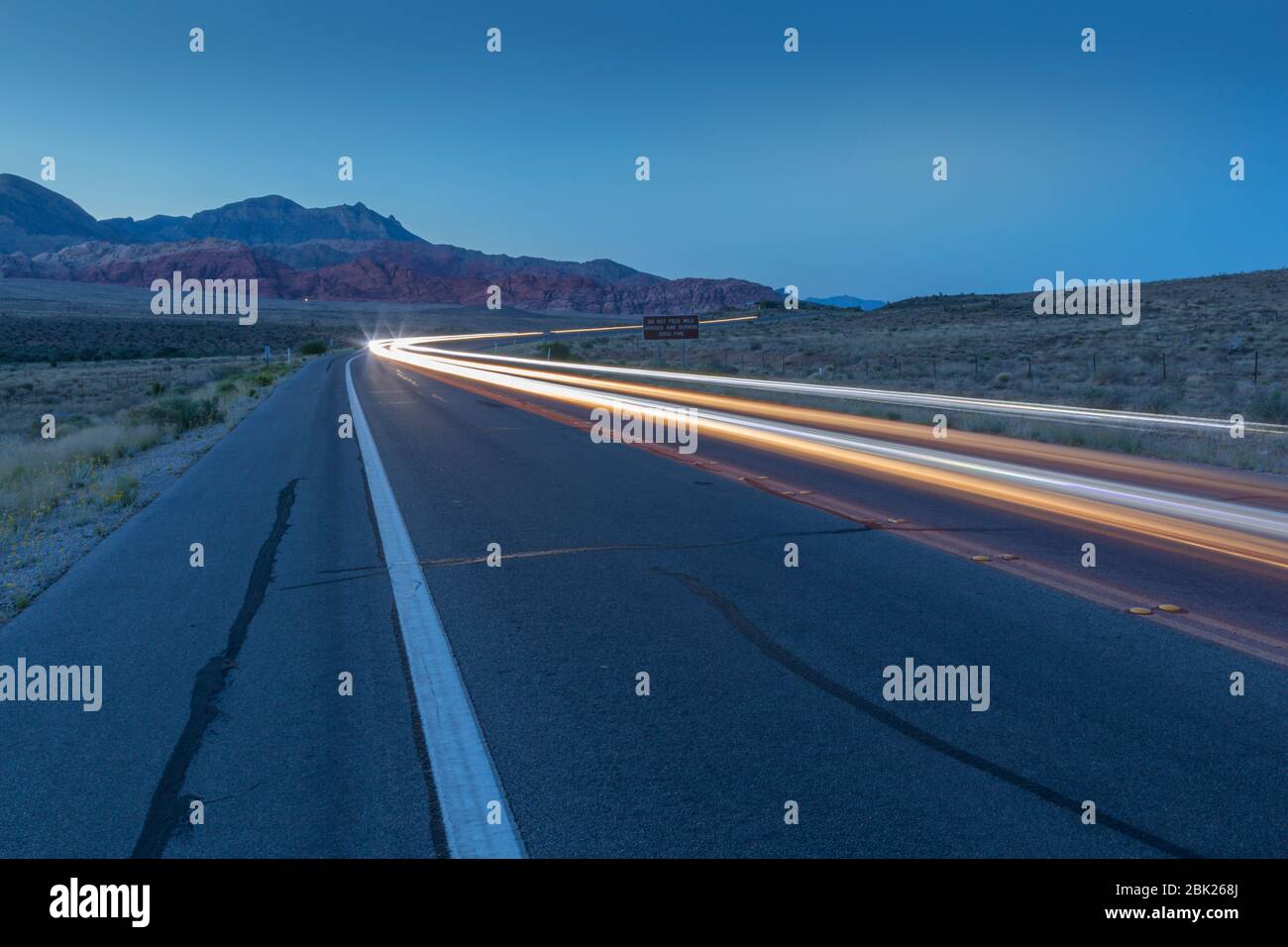 View of trail lights in Red Rock Canyon National Recreation Area, Las Vegas, Nevada, USA, North America Stock Photo