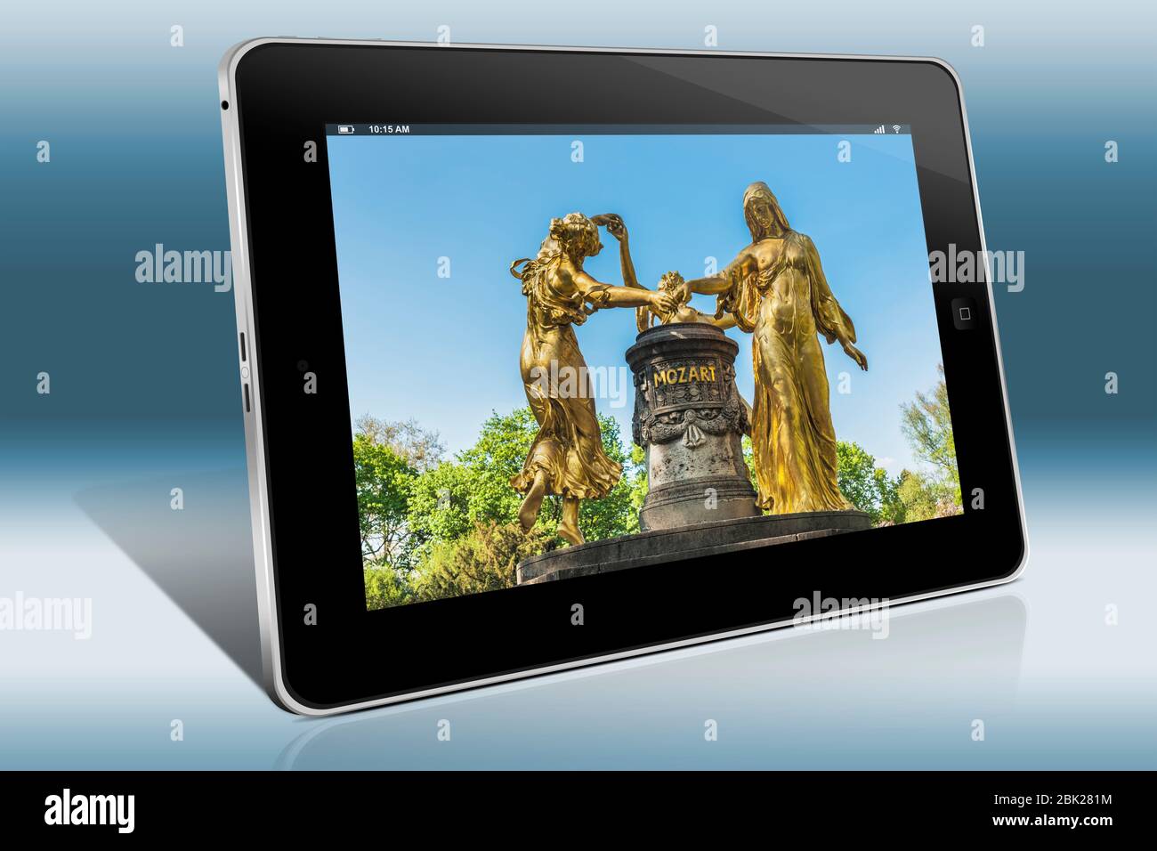 The Mozart fountain is located in the Blueherpark Dresden, Saxony, Germany, Europe Stock Photo