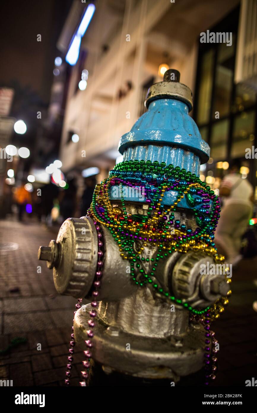 Aftermath of beads and revelry. Mardis Gras, French Quarter, New Orleans, Louisiana Stock Photo