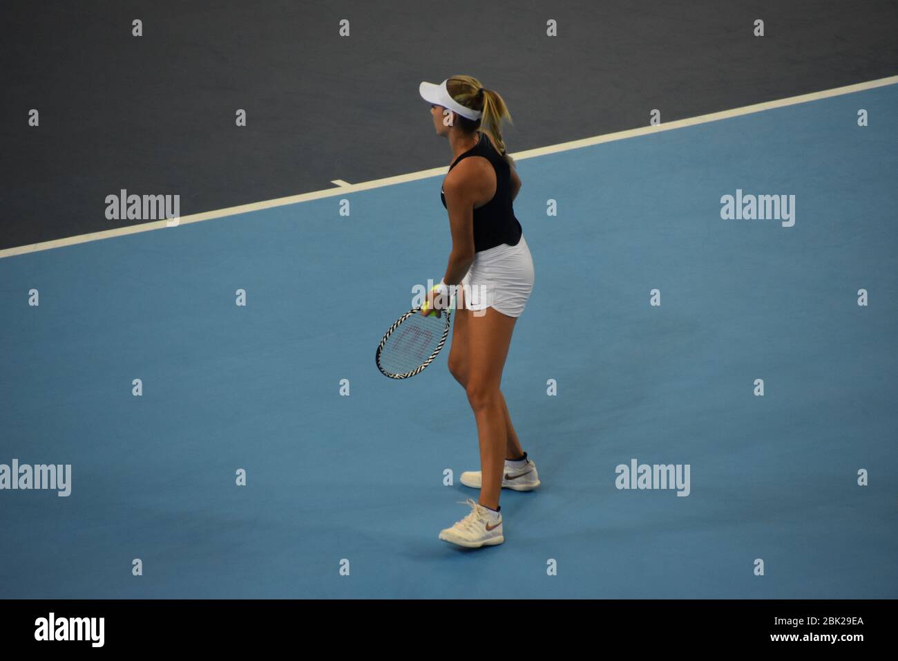 Katie Boulter of Great Britain at the Copper Box Arena, London on the 20th of April 2019 for the women’s tennis FED CUP (Team GB). Stock Photo