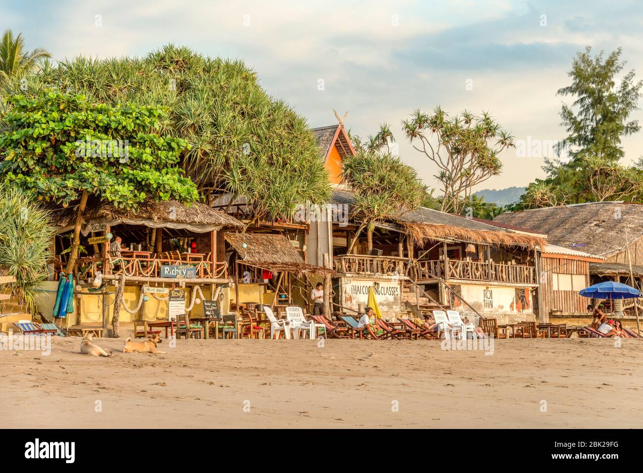 Beach Pubs at Klong Nin Beach, Koh Lanta Island, Thailand Stock Photo