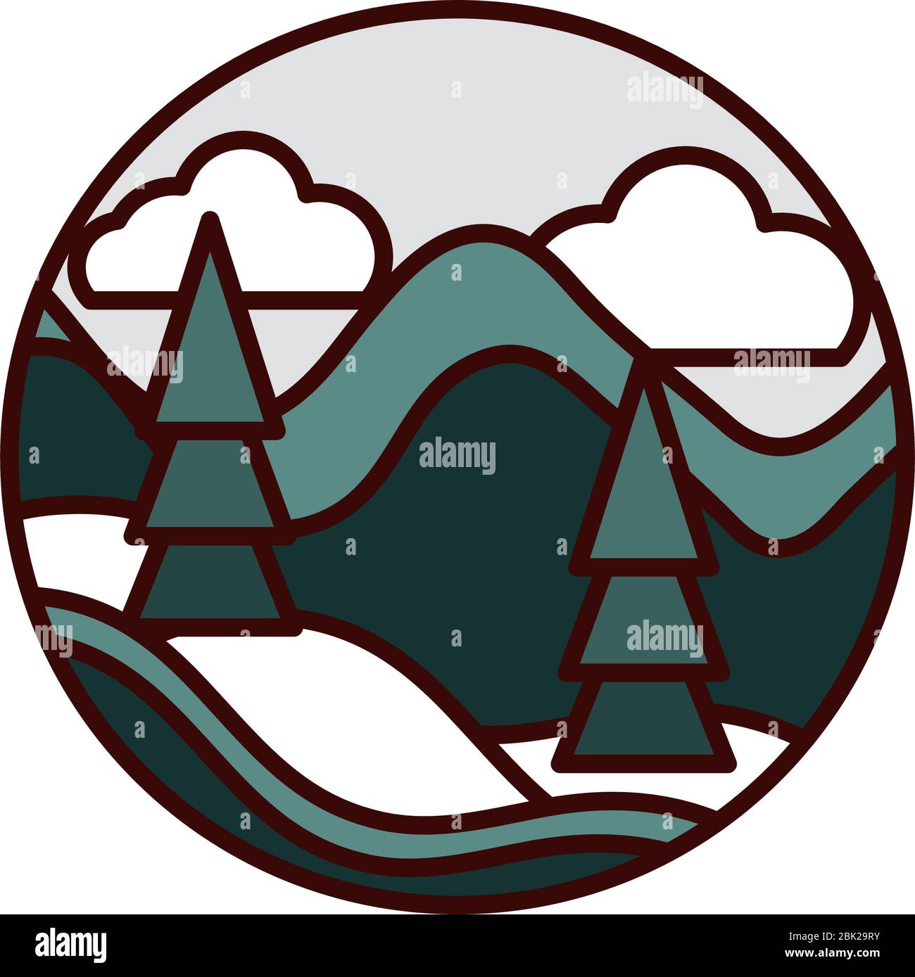 landscape nature falling snow pine trees hills winter vector ...