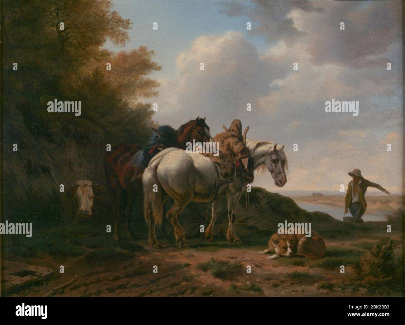 Jean-Charles-Ferdinand Humbert - Horses at Plough (1850). Stock Photo