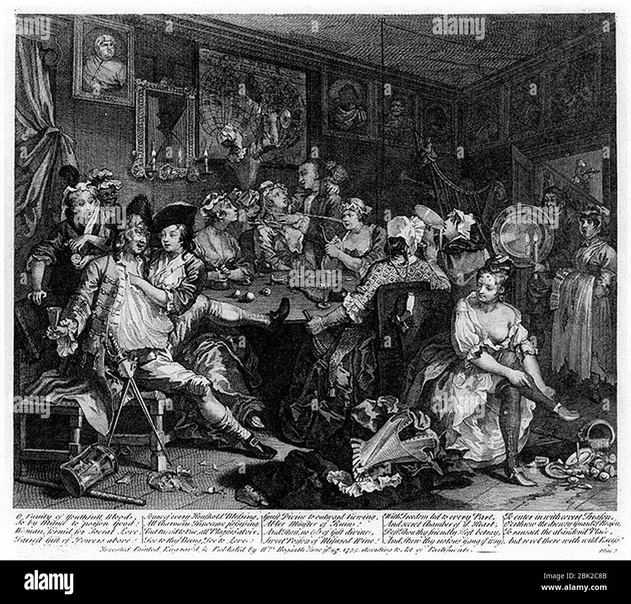 William Hogarth - A Rake's Progress - Plate 3 - The Tavern Scene. Stock Photo