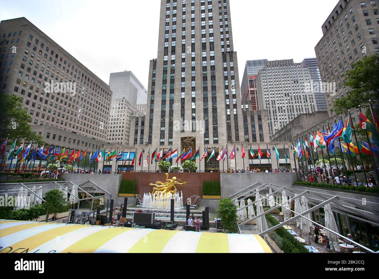 New York, USA August 23, 2018 The golden Prometheus statue (ancient