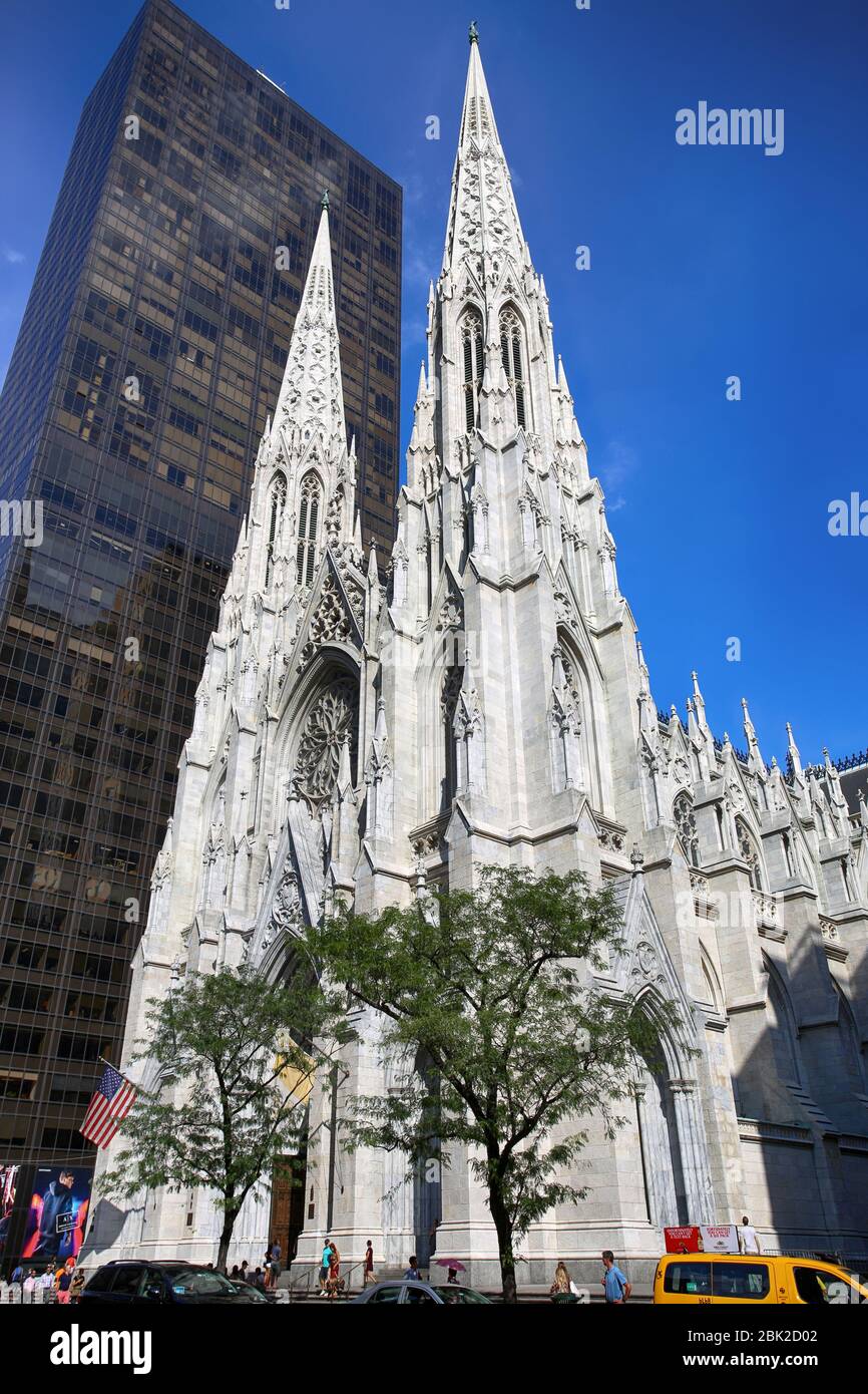 New York, USA – September 06, 2018: St. Patricks Cathedral located on Fifth Avenue in Manhattan. This Cathedral built in 1858 is a decorated Neo-Gothi Stock Photo