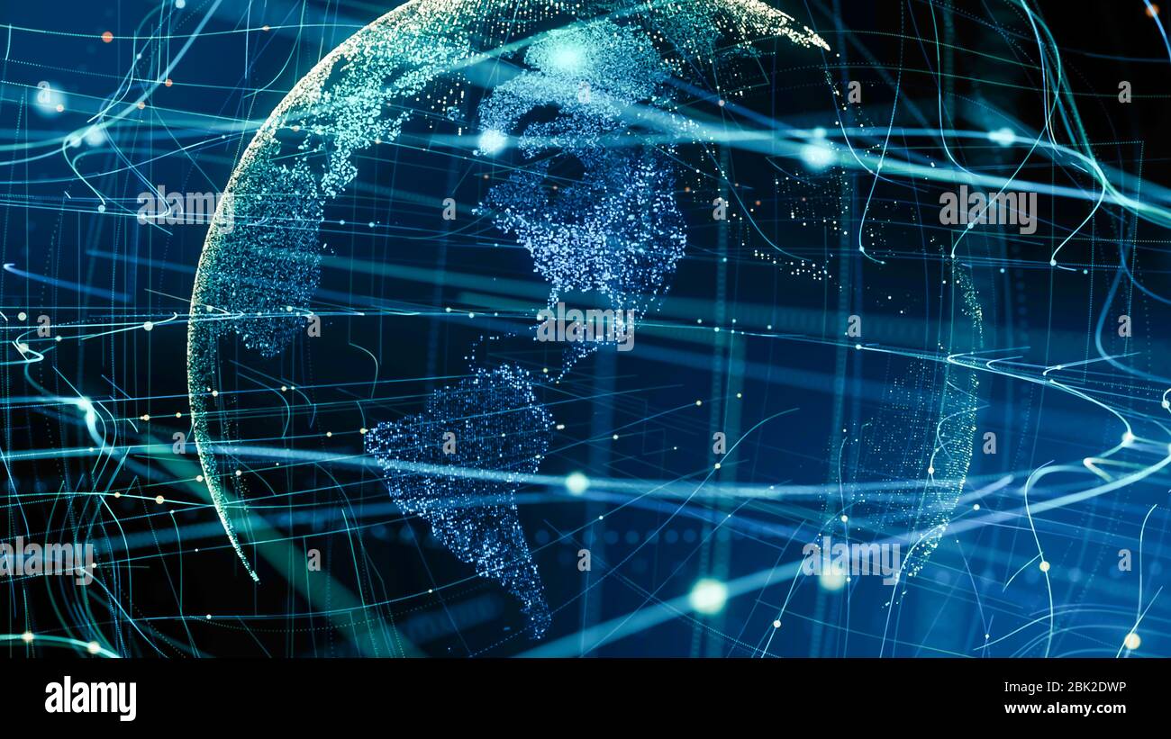 Digital data globe technology.Abstract planet network connection. Stock Photo