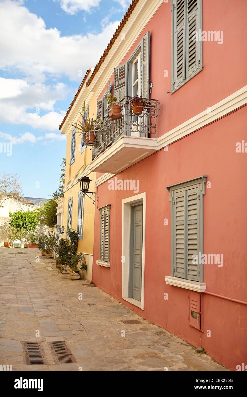 Traditional colourful houses at Plaka Athens Greece Stock Photo Alamy
