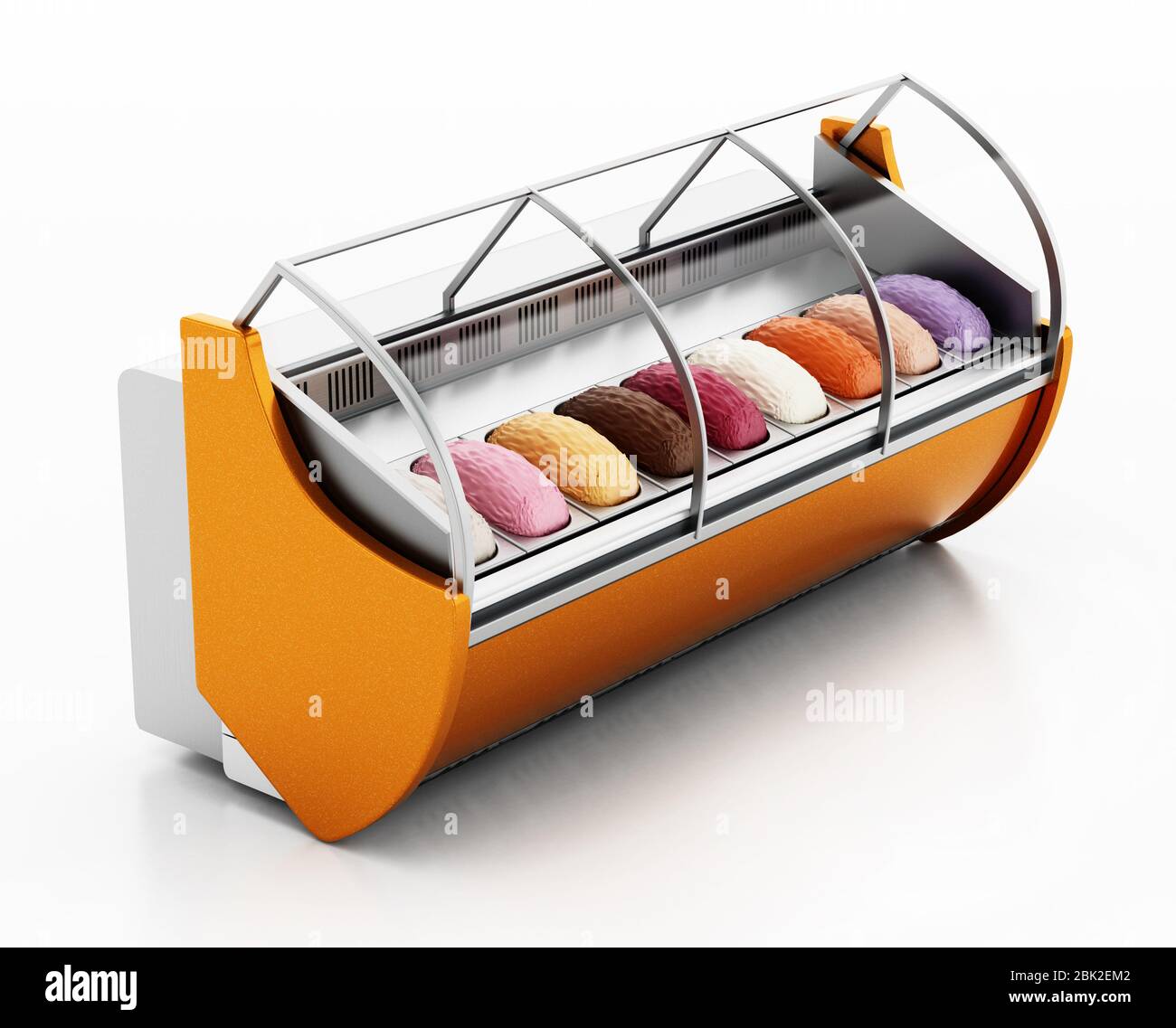 Ice cream refrigerator isolated on white background. 3D illustration. Stock Photo