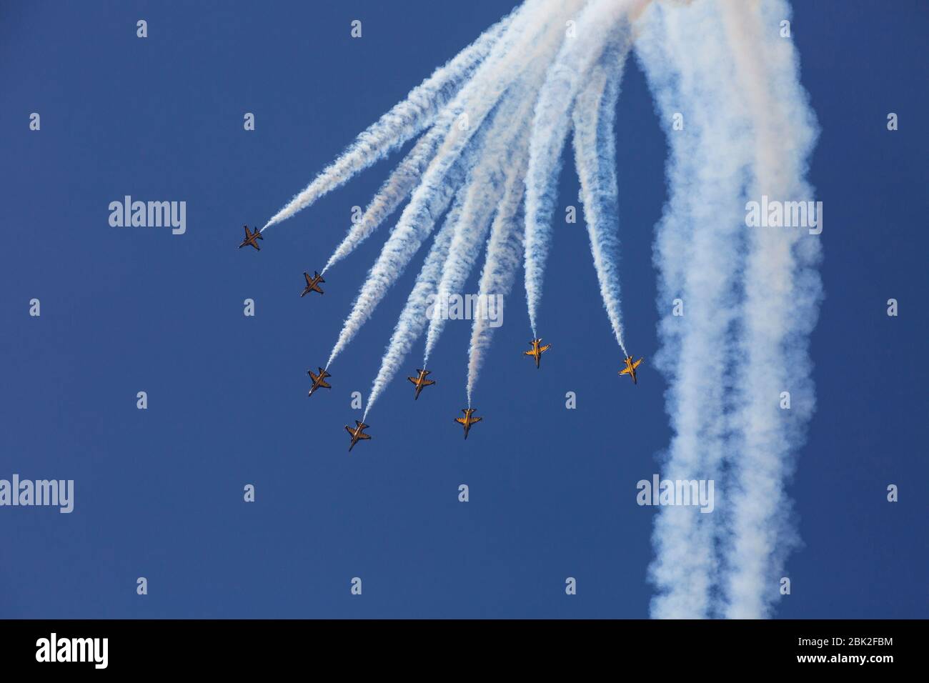 Black Eagles acrobatic performing in the air show at the Seoul International Aerospace & Defense Exhibition 2019 (Seoul ADEX 2019).in Seongnam, Korea Stock Photo