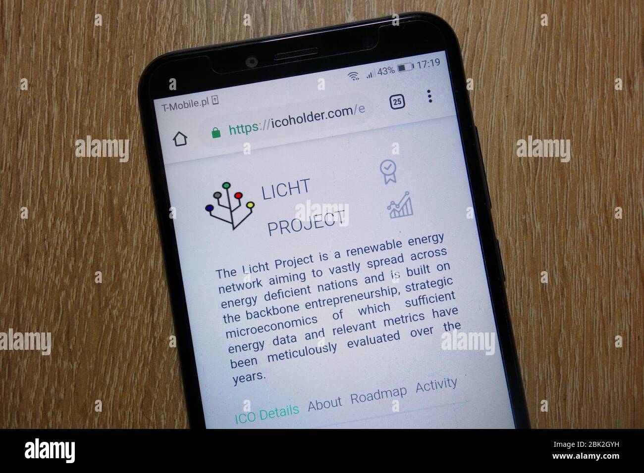 Informations about Licht Project cryptocurrency on icoholder.com website displayed on smartphone Stock Photo