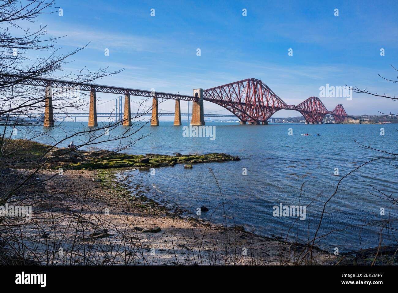 Looking north, iconic River Forth Rail Bridge,  South Queensferry, West Lothian, Scotland UK Stock Photo