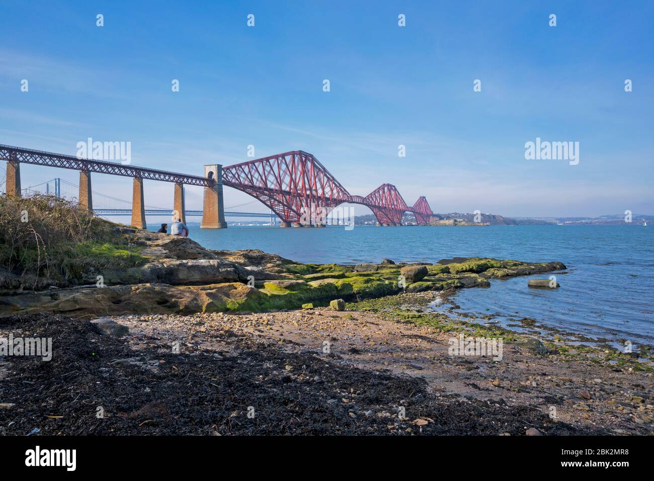 Looking north, iconic River Forth Rail Bridge,  South Queensferry, West Lothian, Scotland UK Stock Photo