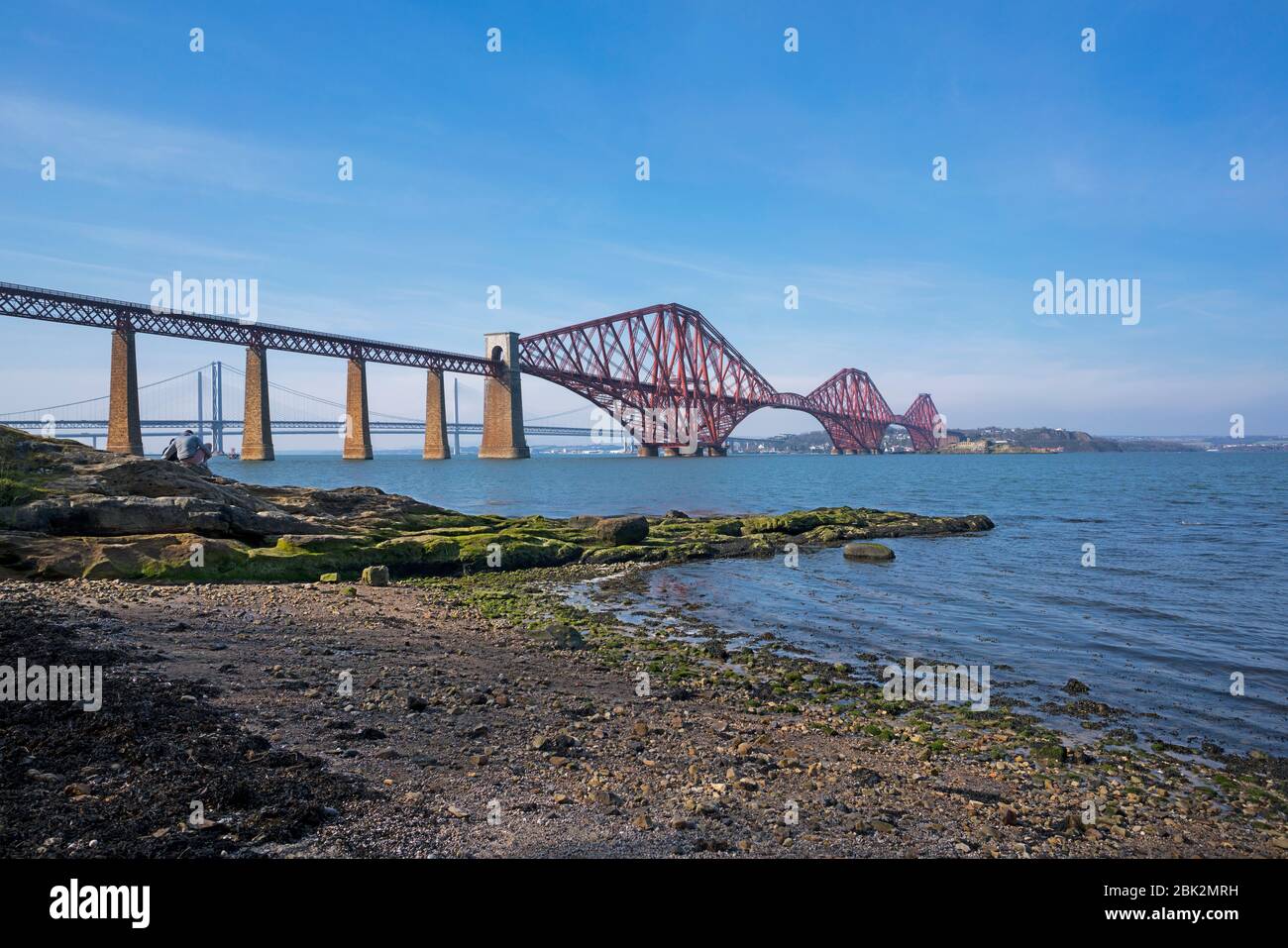 Looking north, iconic River Forth Rail Bridge,  South Queensferry, West Lothian, Scotland UK Stock Photo