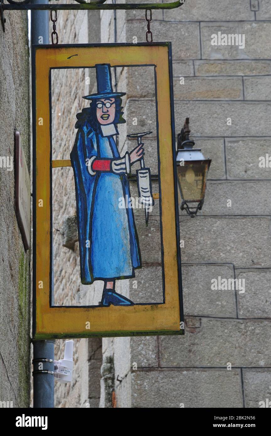 Illustrated pharmacy shop sign in the historic Breton town of Moncontour Stock Photo