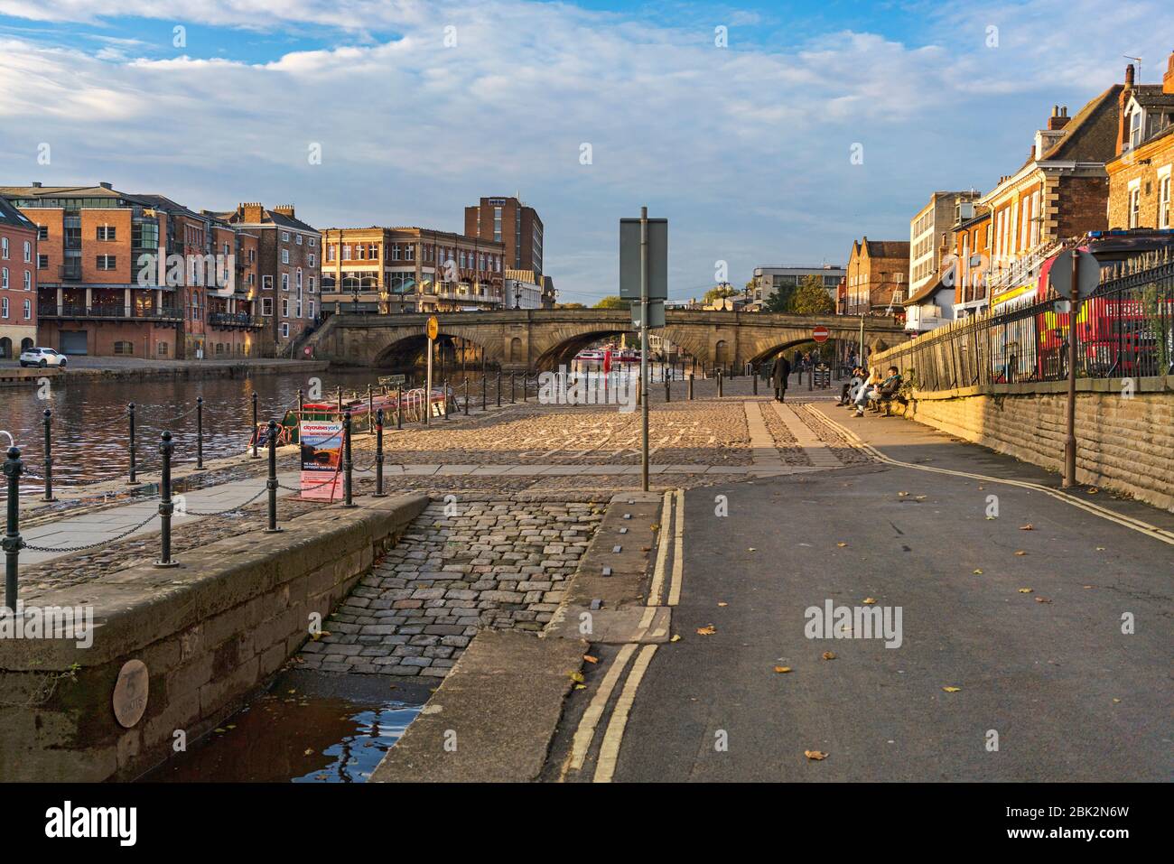 York, Kings Staith looking to Ouse bridge in autumn colours, River Ouse, Yorkshire, England, UK Stock Photo
