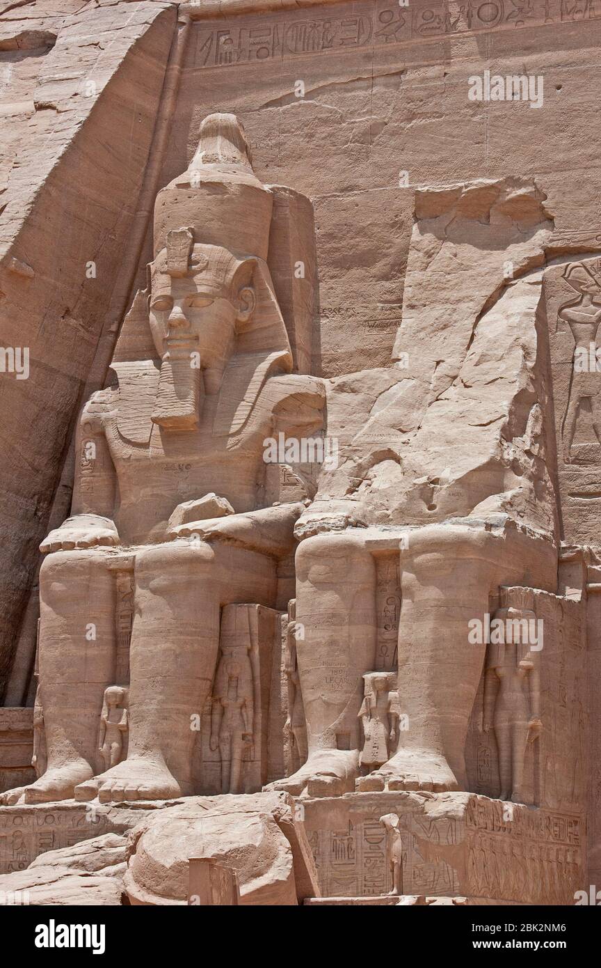 Exterior of ancient egyptian temple of Ramses II in Abu Simbel with