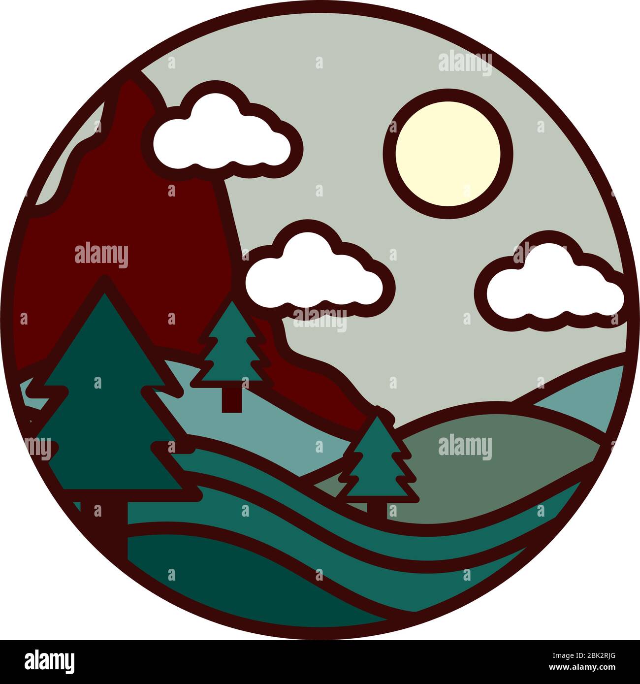 landscape nature mountains pine tree forest sun vector illustration ...